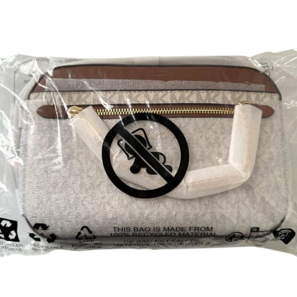 Michael Kors Logo Womens Tan Brown Jet Set Large Logo Crossbody Handbags New - Picture 4 of 8